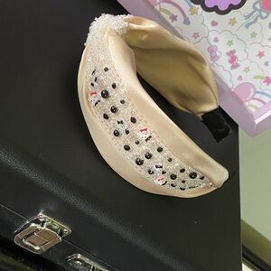 Embellished Satin Padded Headband in Champagne